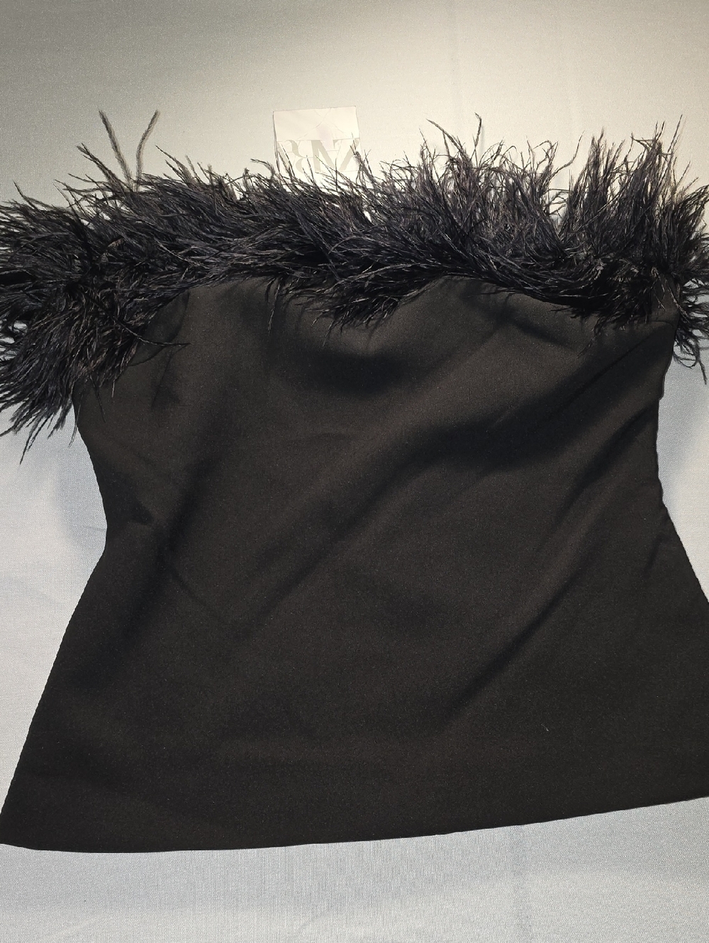 Zara Black Feather-Trim Strapless Bustier